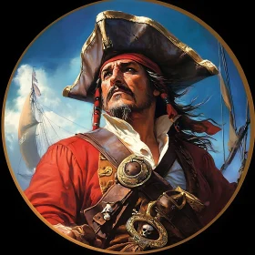 Old Pirate Portrait with Sailing Ship