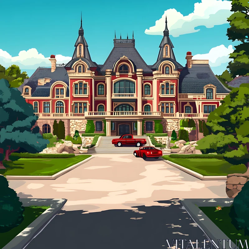 Grand Mansion in Pristine Landscape AI Image