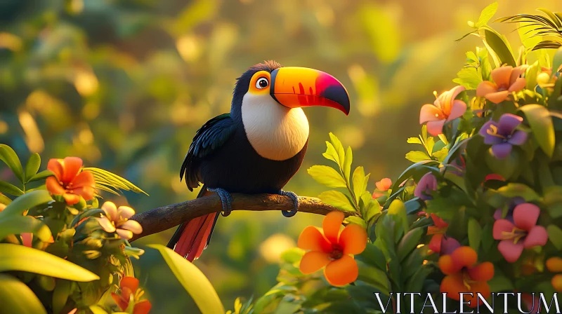 AI ART Whimsical Toucan Among Blossoms