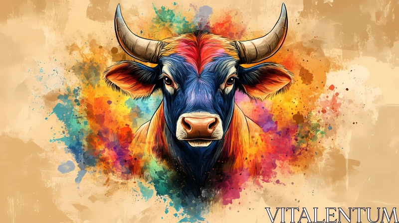 Colorful Abstract Bull Art AI Image