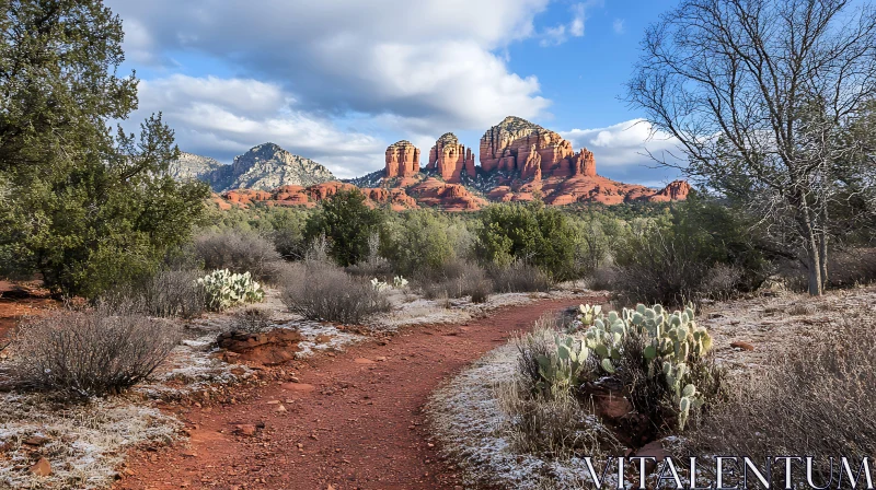 AI ART Desert Landscape with Path and Red Rock Formations