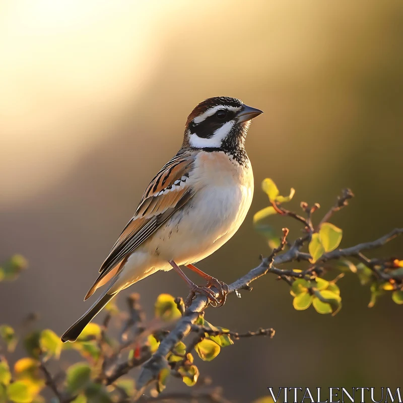 Bird Portrait on Branch in Sunlight AI Image