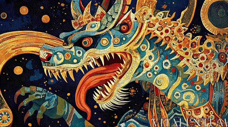 AI ART Detailed Mosaic Dragon Illustration