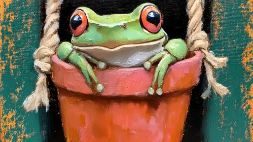 Colorful Frog Art in Garden Setting