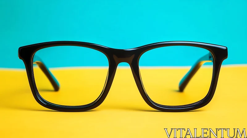 AI ART Black Frame Glasses on Yellow and Turquoise