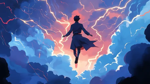 Figure in Lightning Storm Illustration