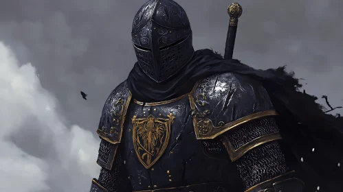 Medieval Knight in Black Armor