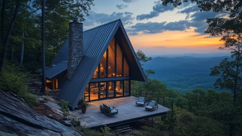 Mountain A-Frame House at Dusk