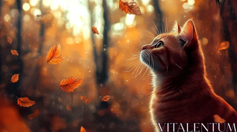 Cat Among Falling Leaves AI Image