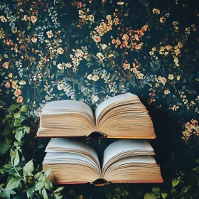 Open Books with Floral Wallpaper