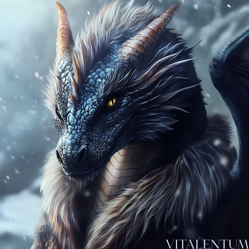 AI ART Blue Scaled Dragon with Golden Eyes