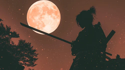 Warrior's Stance Beneath the Lunar Light