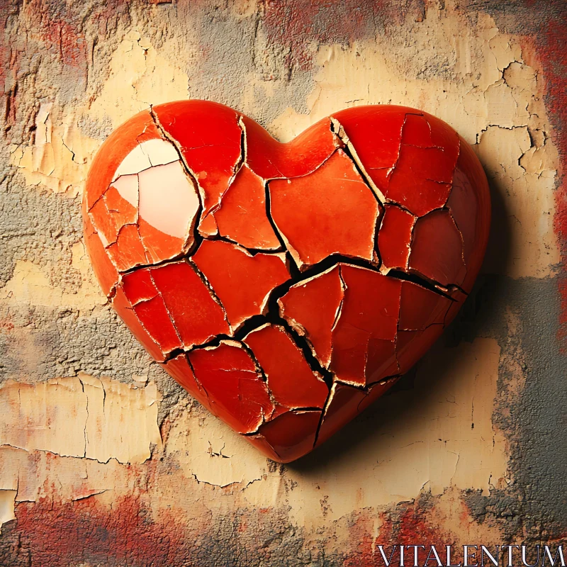 Fragmented Heart on Distressed Wall AI Image