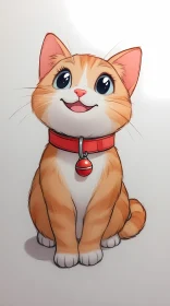 Cute Anime Cat with Red Collar