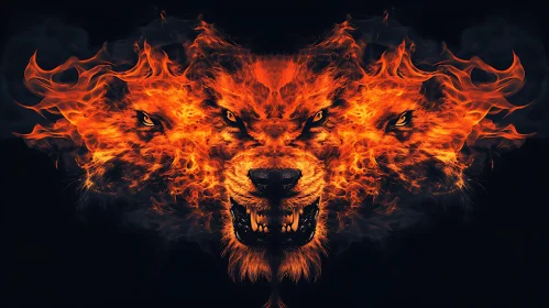 Fierce Fiery Wolf Face in Abstract Art