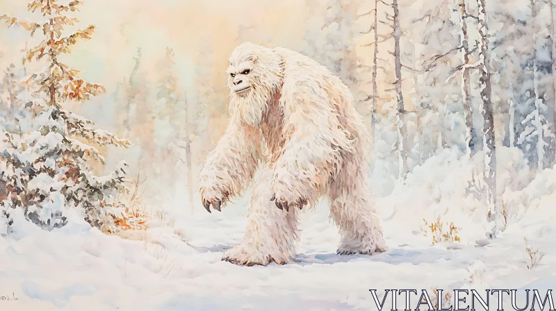 AI ART Snowy Forest Yeti Illustration