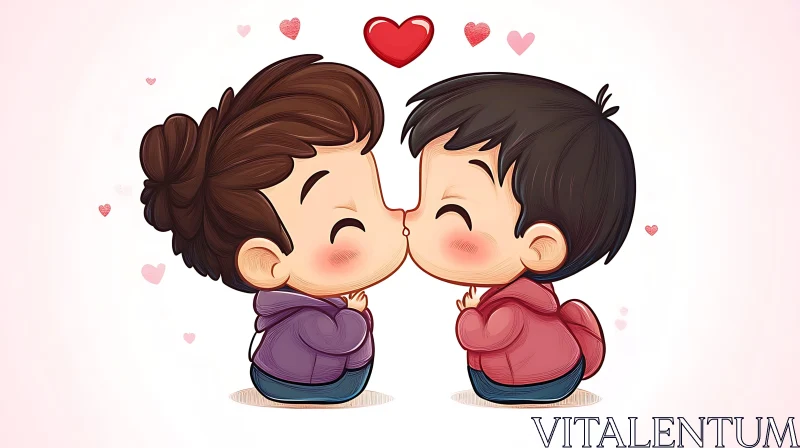 Cartoon Lovers Kissing Illustration AI Image