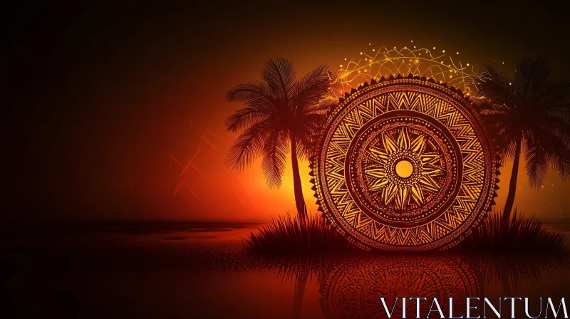 Tropical Mandala Sunset Reflection AI Image