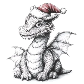 Whimsical Dragon Christmas Illustration