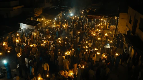 Nighttime Crowd with Candles