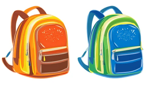 Two Backpacks Cartoon Style