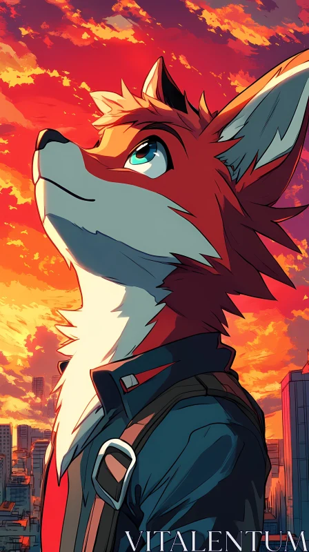 Fox in the City Sky AI Image