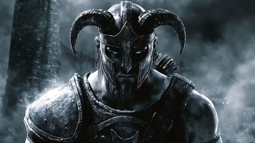 Warrior with Horned Helmet Portrait