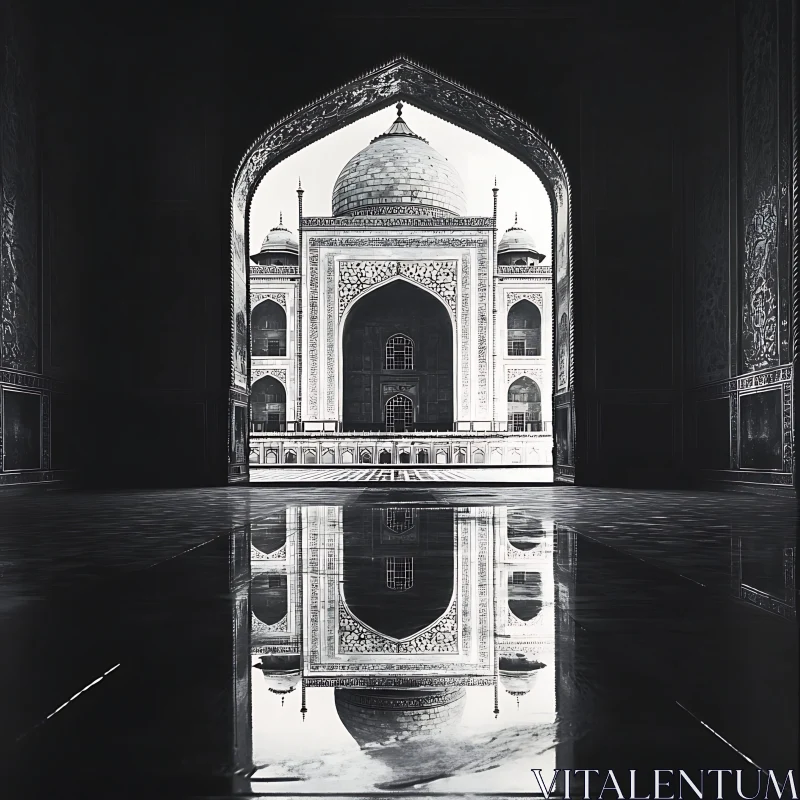 Monochromatic Taj Mahal Architectural Reflection AI Image