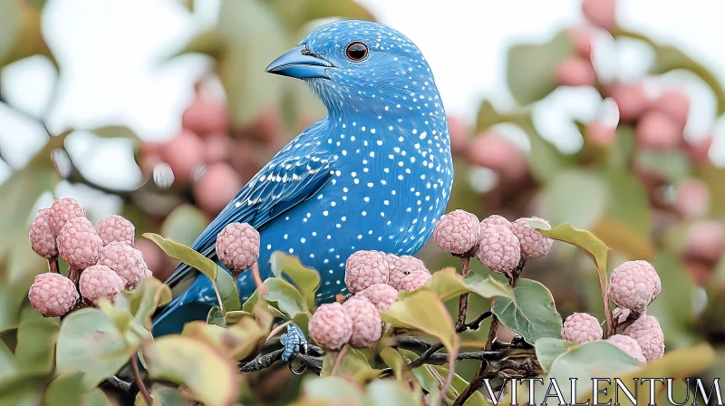 Speckled Blue Bird on Berry Branch AI Image