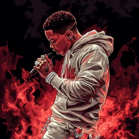 Singer with Flames Illustration