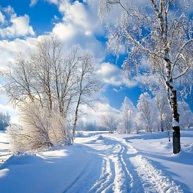 Enchanting Snow-Covered Landscape with Birch Trees