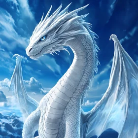 Majestic White Dragon in Cloudy Sky