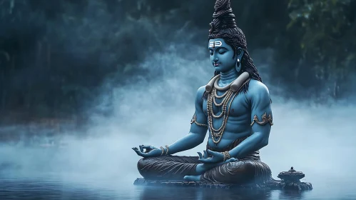 Blue Deity Meditating by Misty Lake