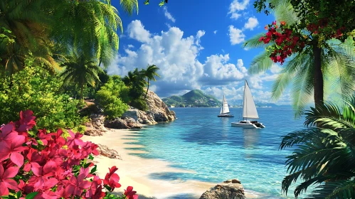 Tropical Island Getaway with Sailboats