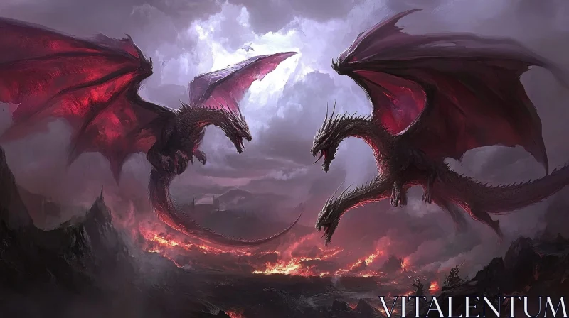 AI ART Dragons Clash Above Burning Lands