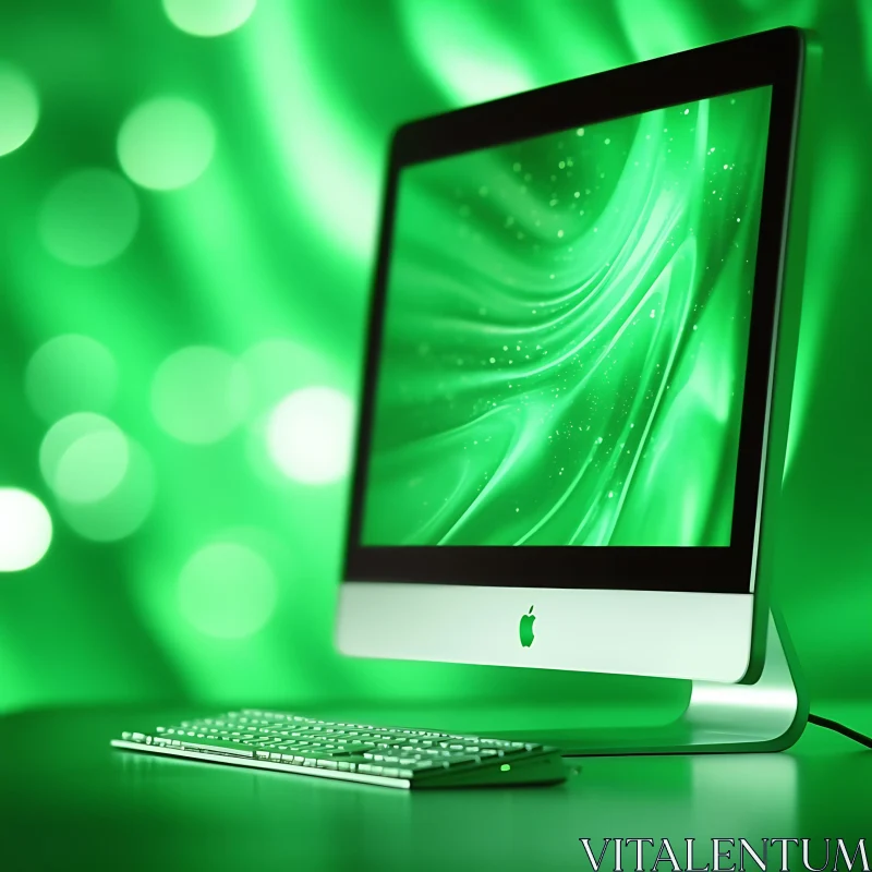 Green Themed Desktop Computer Setup AI Image