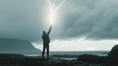 Seascape with Lightning and Silhouette