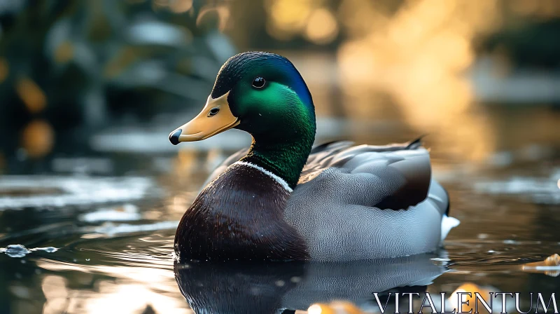 Duck Swimming, Waterfowl Portrait AI Image