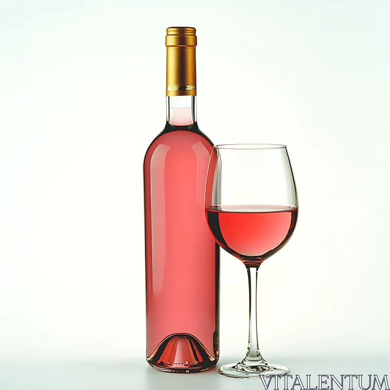 AI ART Bottle and Glass of Rose Wine