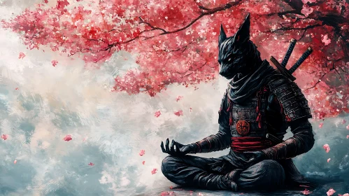 Meditative Wolf Warrior in Spring