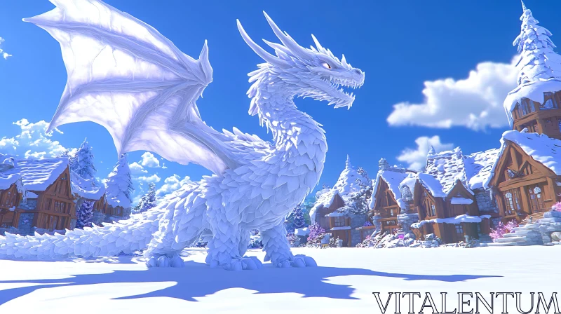 Icy Guardian Over Winter Village AI Image