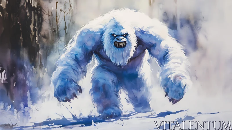 Abominable Snowman Watercolor Art AI Image