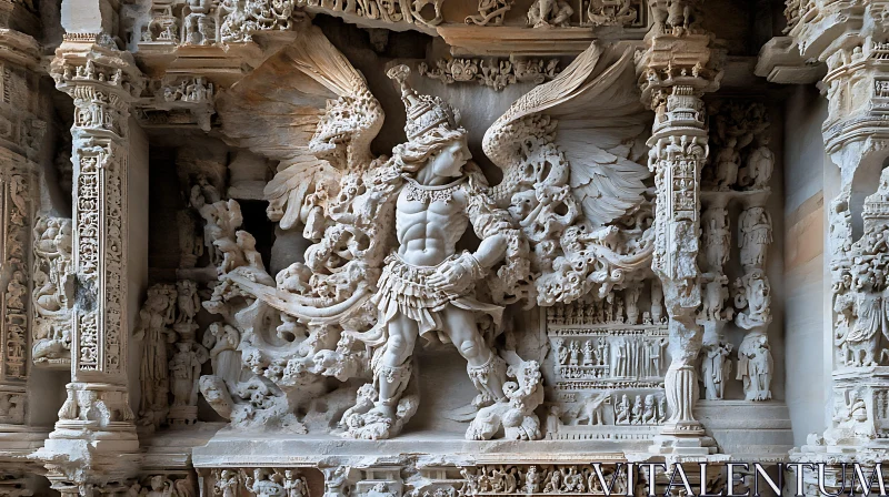 Detailed Stone Sculpture of Winged Angel AI Image