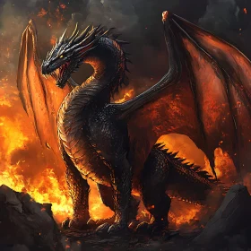 Dragon Amidst Flames Art