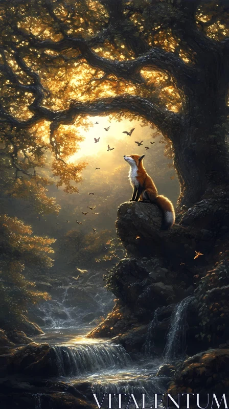 Mystical Forest Fox Scene AI Image