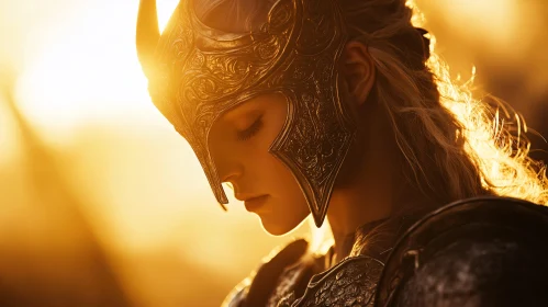 Female Warrior in Golden Light