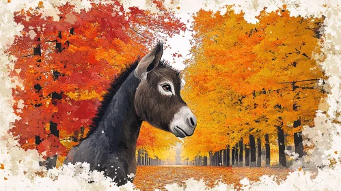 Serene Donkey Amongst Autumn Trees