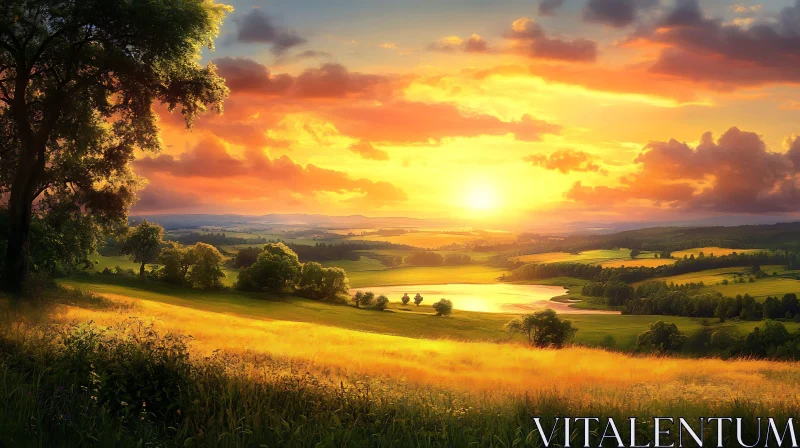 Sunset Meadow Serenity AI Image