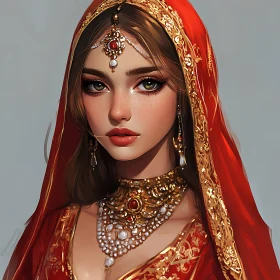 Red and Gold Attire Woman Portrait