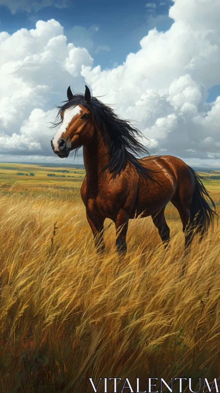 Wild Stallion in Natural Setting AI Image